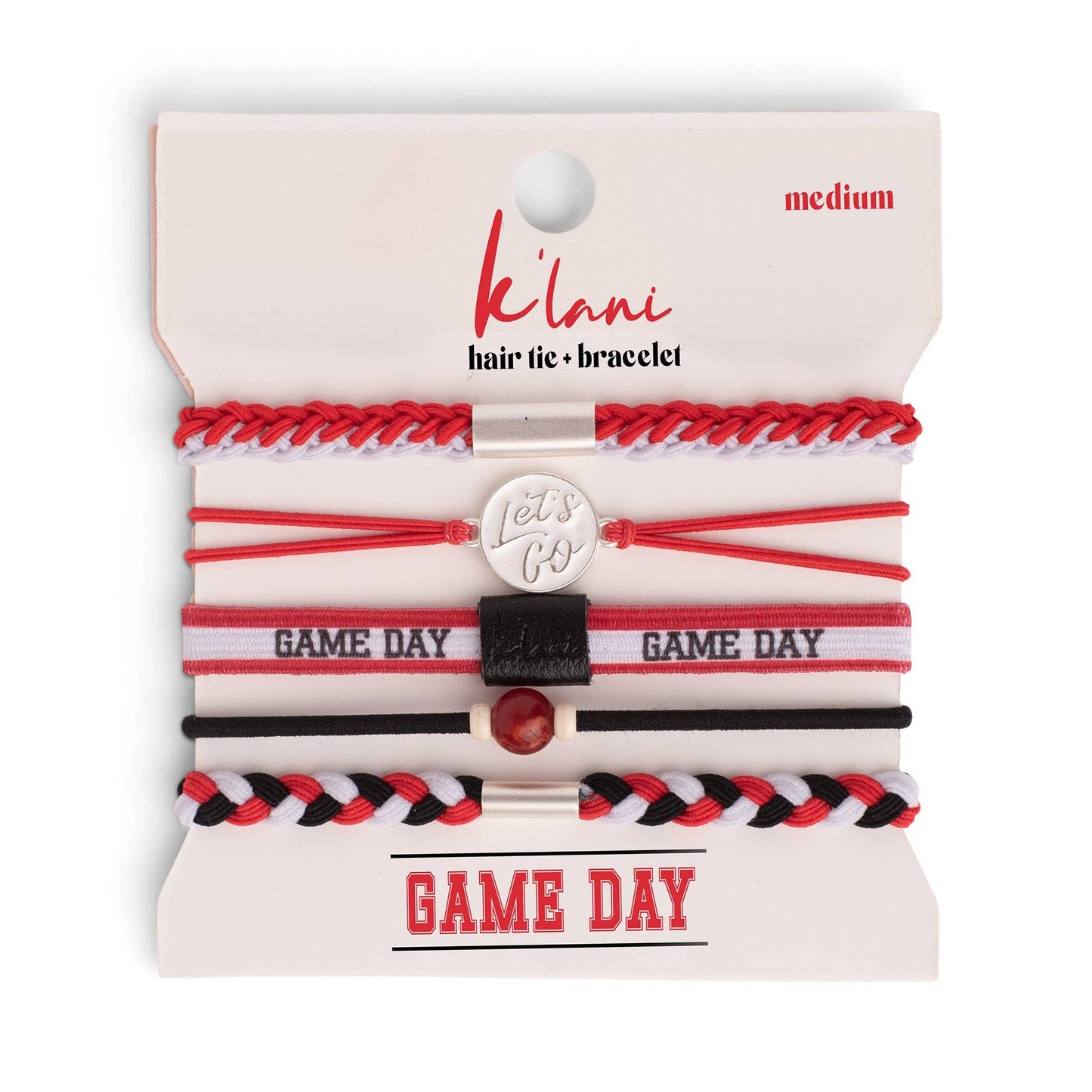 "Game Day" Red/White/Black Hair Bracelets: Large