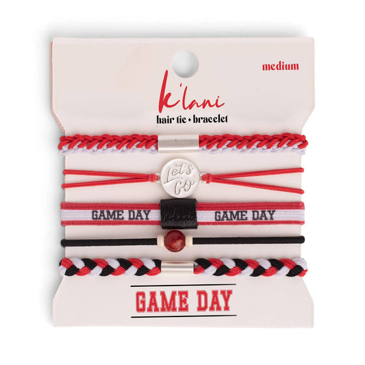 "Game Day" Red/White/Black Hair Bracelets: Large