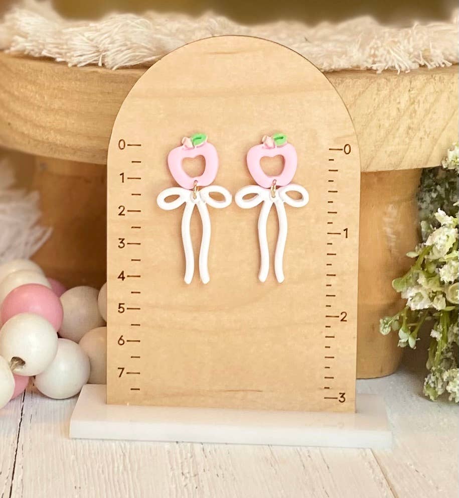 School Bow Earrings | Teacher Earrings : Pencil Bow with Heart Top