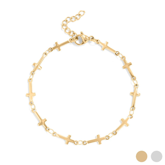 18K Gold PVD Stainless Steel Cross Chain Bracelet: Gold