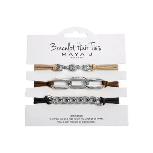 2-in-1 Bracelet Hair Tie Set - Classic - 3 Pc Set - 10 Pack: Yellow w/ Beige Band - Option 2