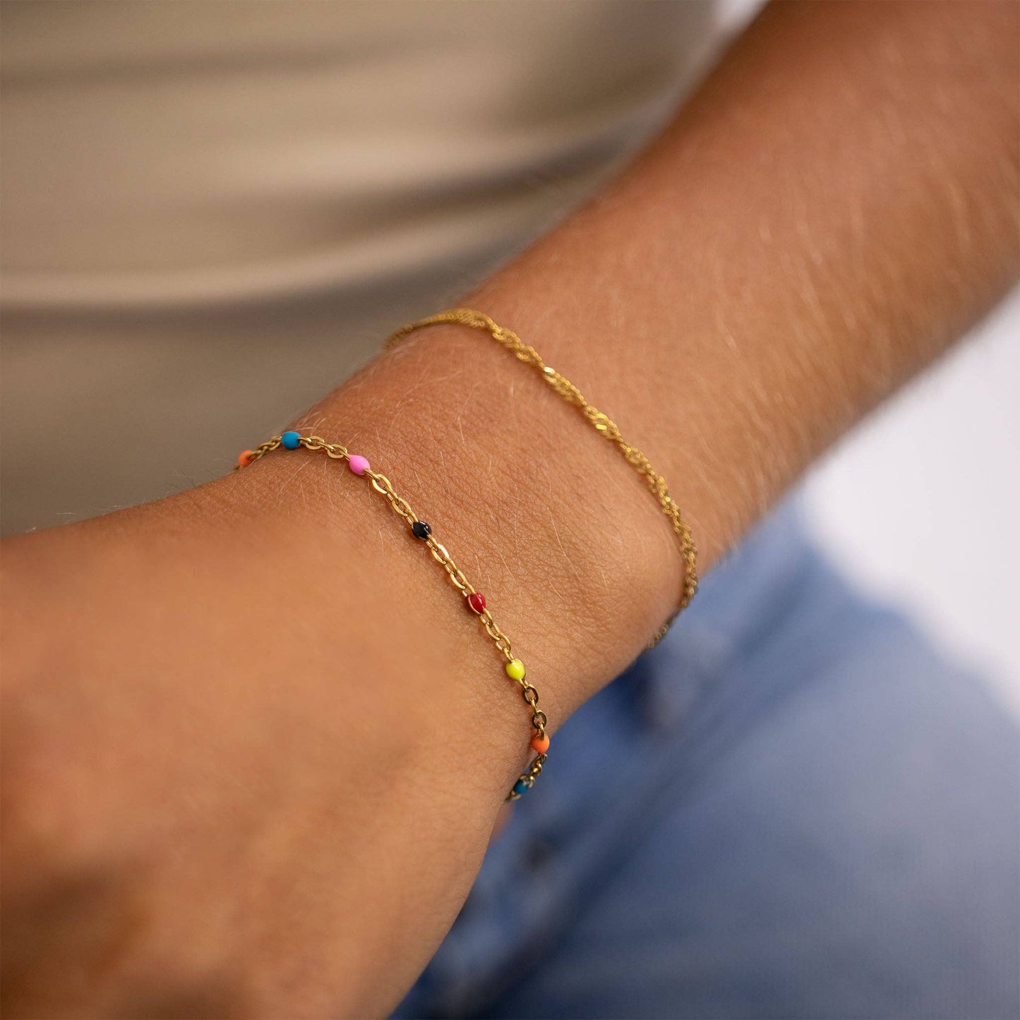 18K Gold PVD Stainless Steel Muti Color Confetti Bracelet: Gold
