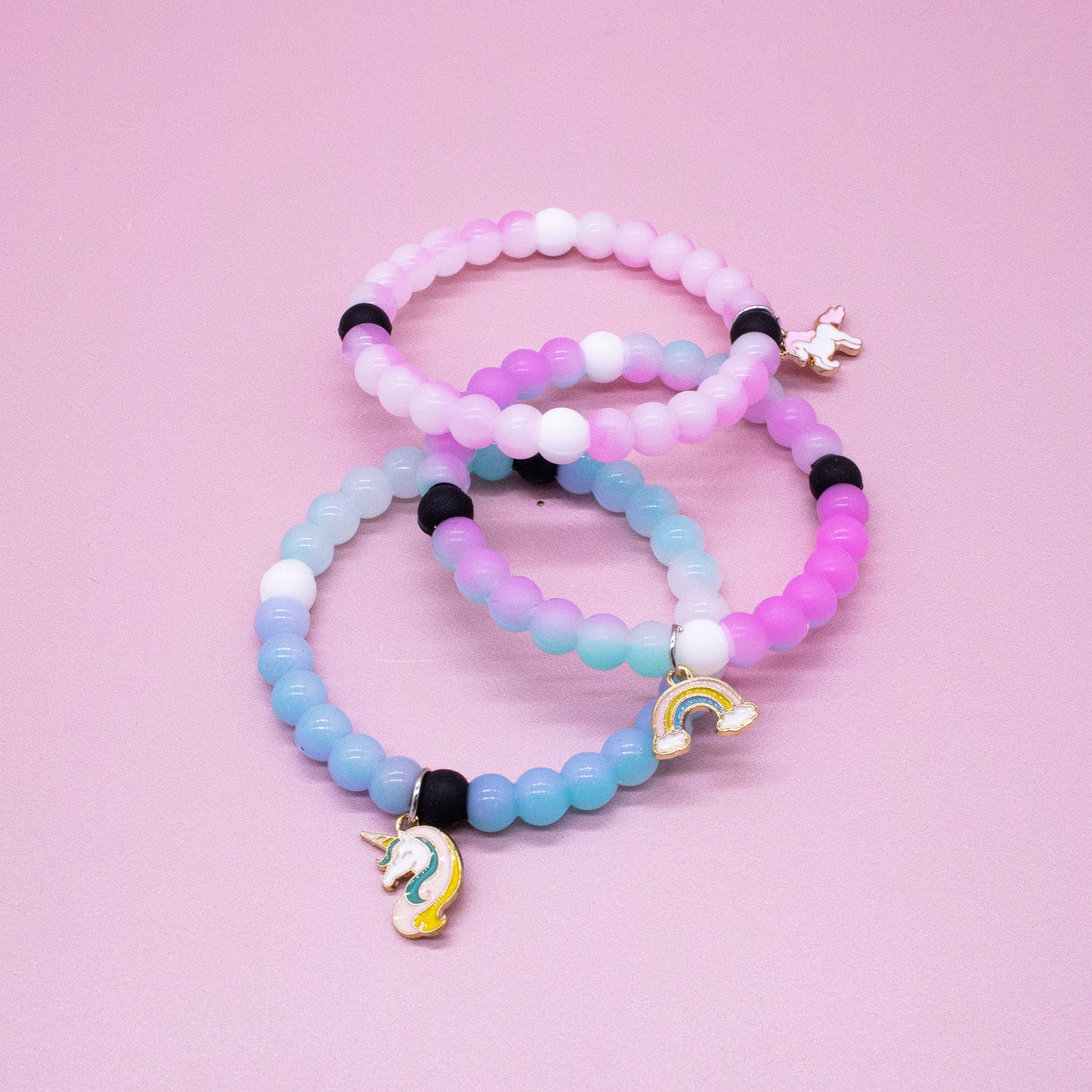 Glow in the Dark Unicorn Charm Bubble Bracelets - 3 Pack