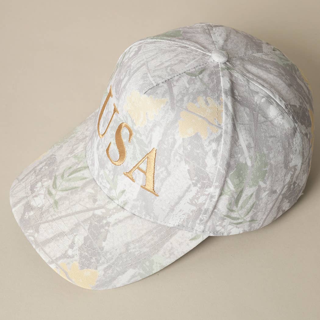 USA Letter Embroidery Camo Print Baseball Cap: BEIGE CAMO-BEIGE / ONE SIZE