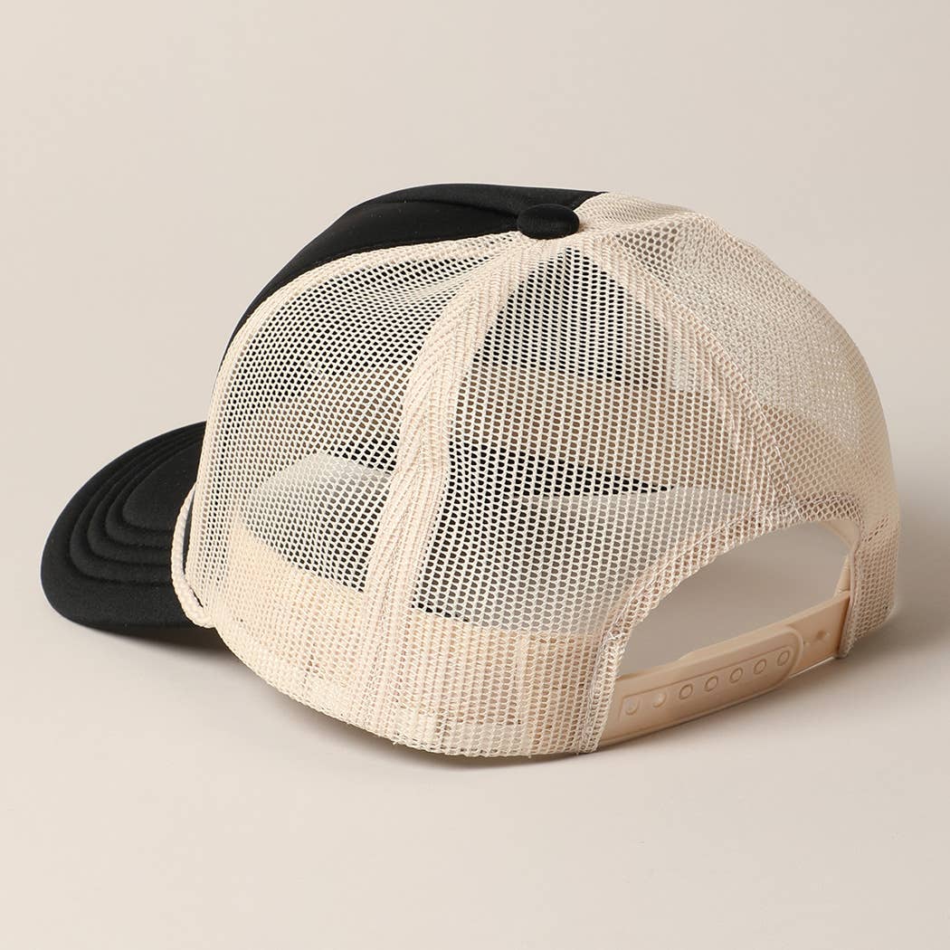 Plain Foam Rope Mesh Back Trucker Hat : BLK-STN / ONESIZE