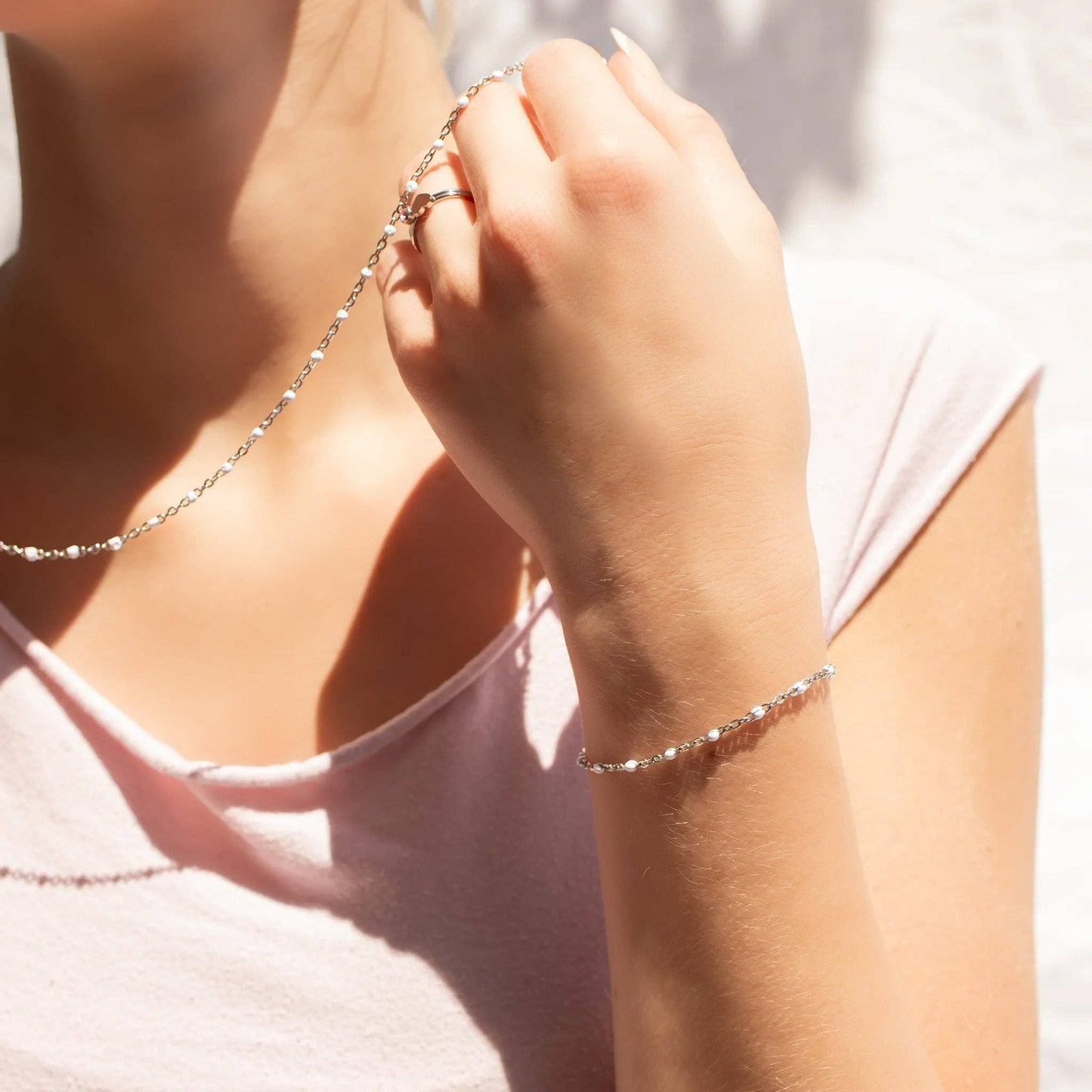 18K Gold PVD Stainless Steel White Confetti Chain Bracelet: Gold