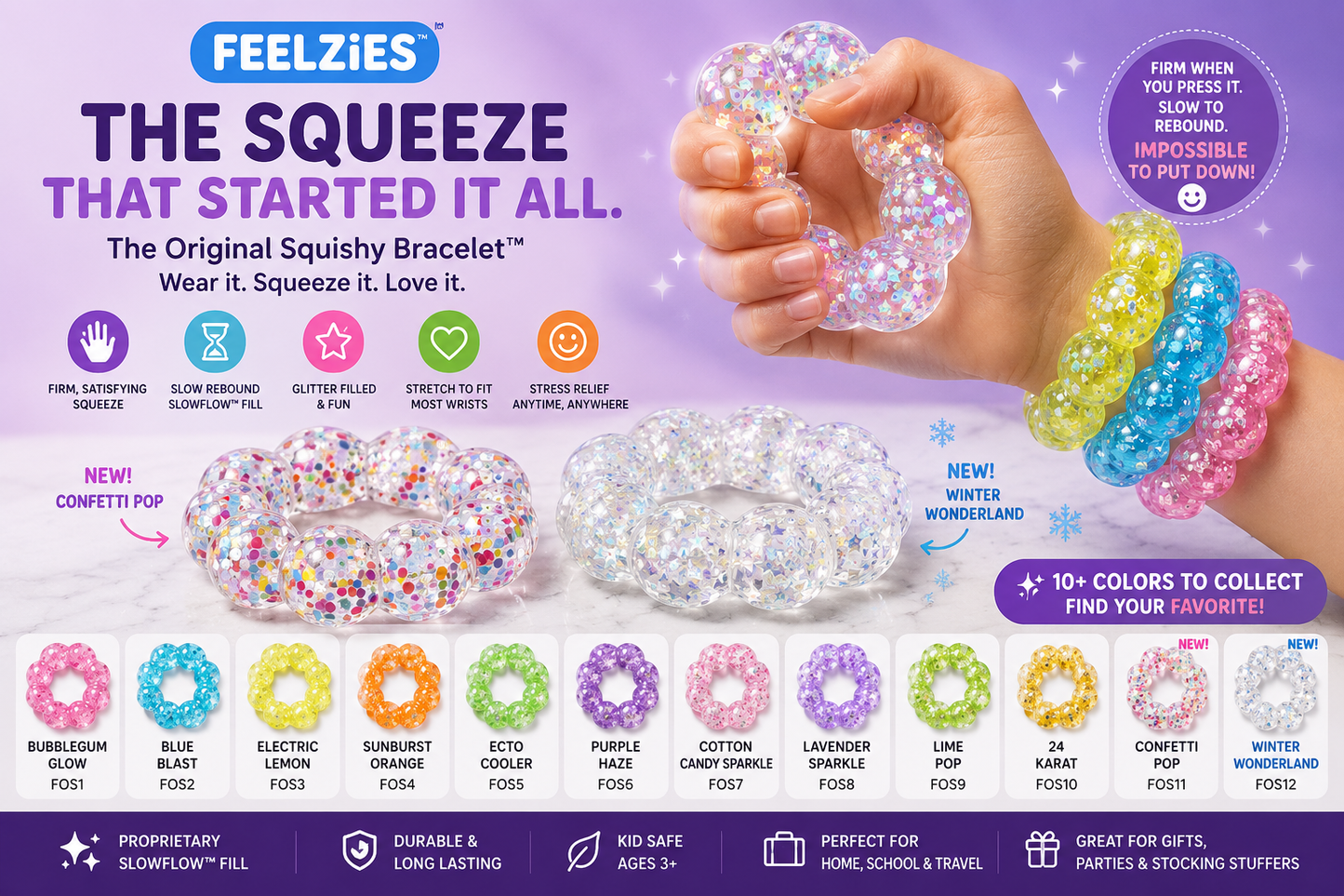 Feelzies™ Original Squishy Bracelet: Bubblegum Glow