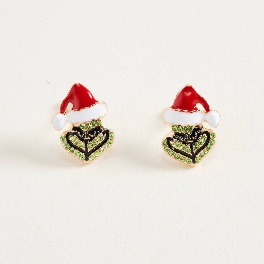 0.75 In Enamel Rhinestone Santa Green Monster Face Earrings: Pink / ONE