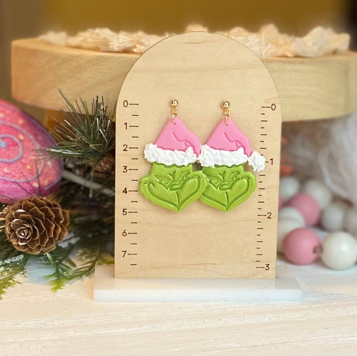 Pink Mean Green Christmas Clay Earrings: Light Pink