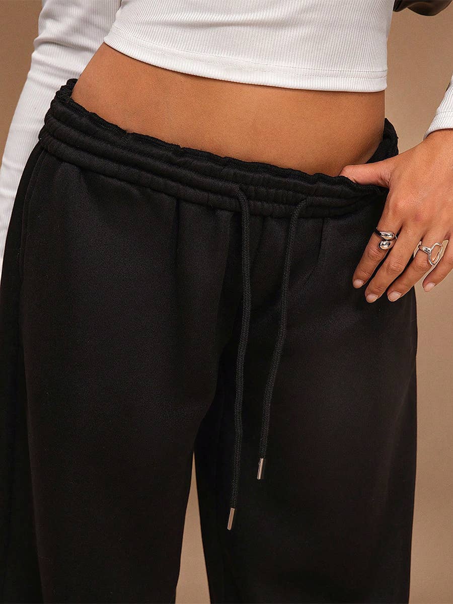 Fleece Lined Wide Leg Jogger Sweatpants_CWBLP01180: COFFEE / (S) 1