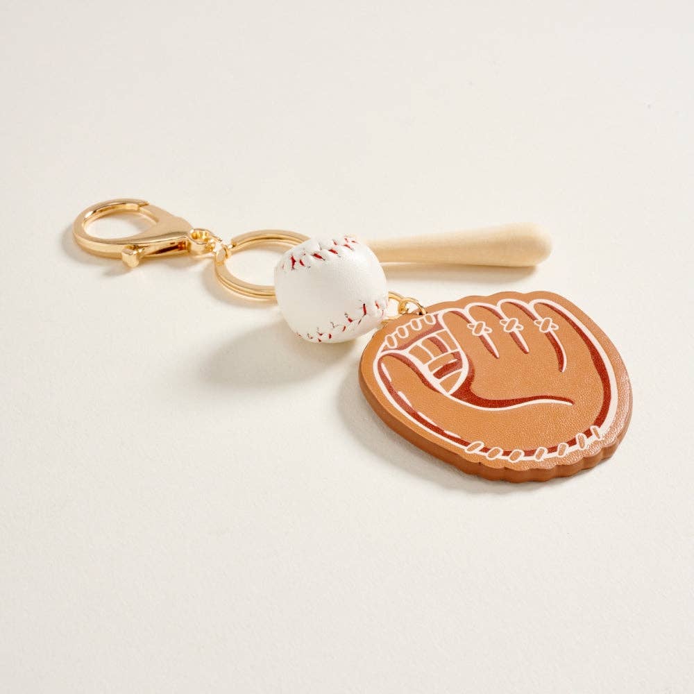 5.5 Inch Leather Baseball Glove Bat Ball Keychain Bag Charm: Gold / ONE