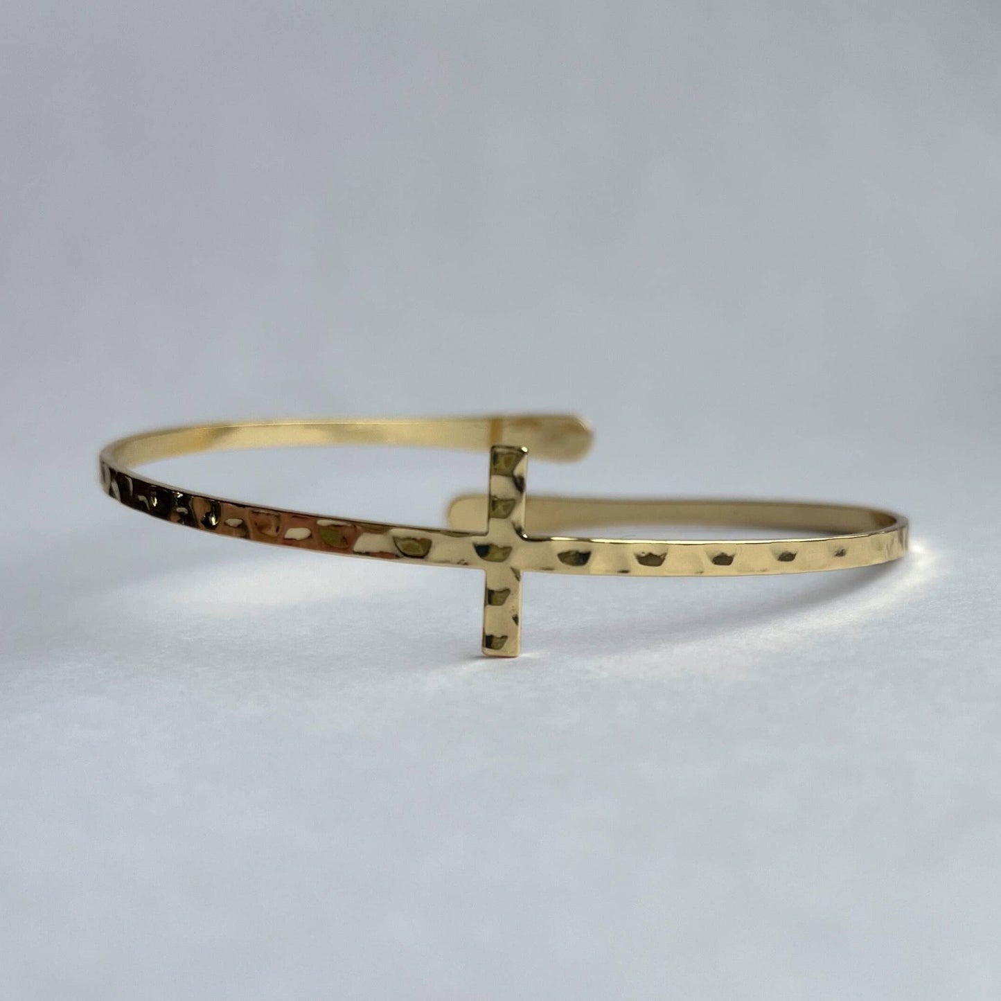 Terra Inspirational Cross Bangle Bracelet: Yellow Gold