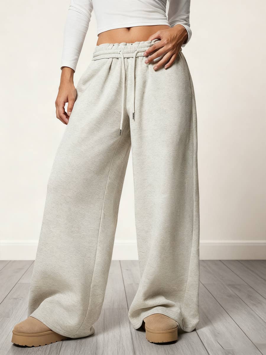 Fleece Lined Wide Leg Jogger Sweatpants_CWBLP01180: White / (M) 1