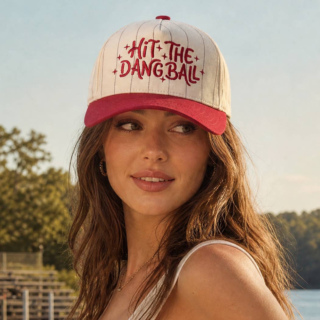HIT THE DANG BALL Embroidered Two-Tone Pinstripe Trucker Hat: NAVY / ONE SIZE