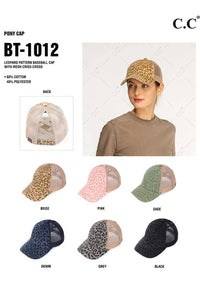 C.C Leopard Pattern Ponytail Baseball Cap: Gray