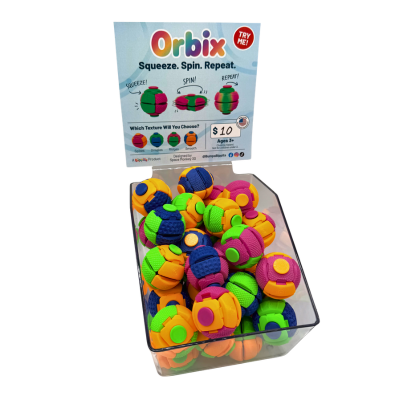 Orbix 3-in-1 Sensory Fidget Toy | Squishy • Clicky • Spinner: 50 Piece Starter Pack with Acrylic Bin