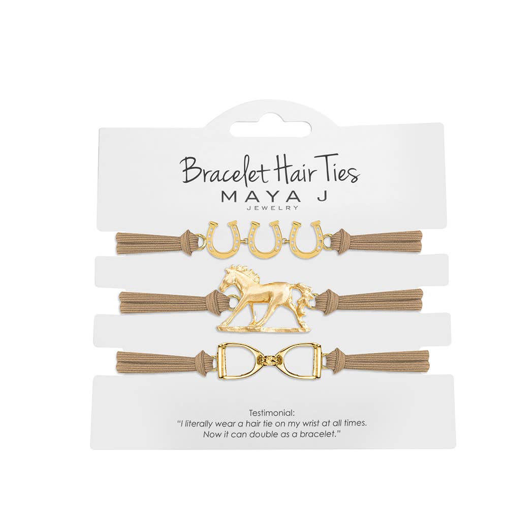 2-in-1 Bracelet Hair Tie Set - Western - 3 Pc Set - 10 Pack: Beige / Brown / Black