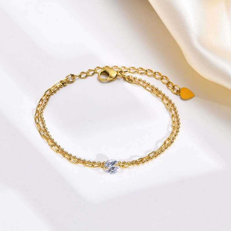 18K STAINLESS STEEL TARNISH FREE HEART BRACELET | 40B5147: Gold