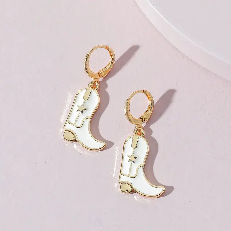 Cowboy Boots Drop Earrings, Western Cowboy Earrings: Black