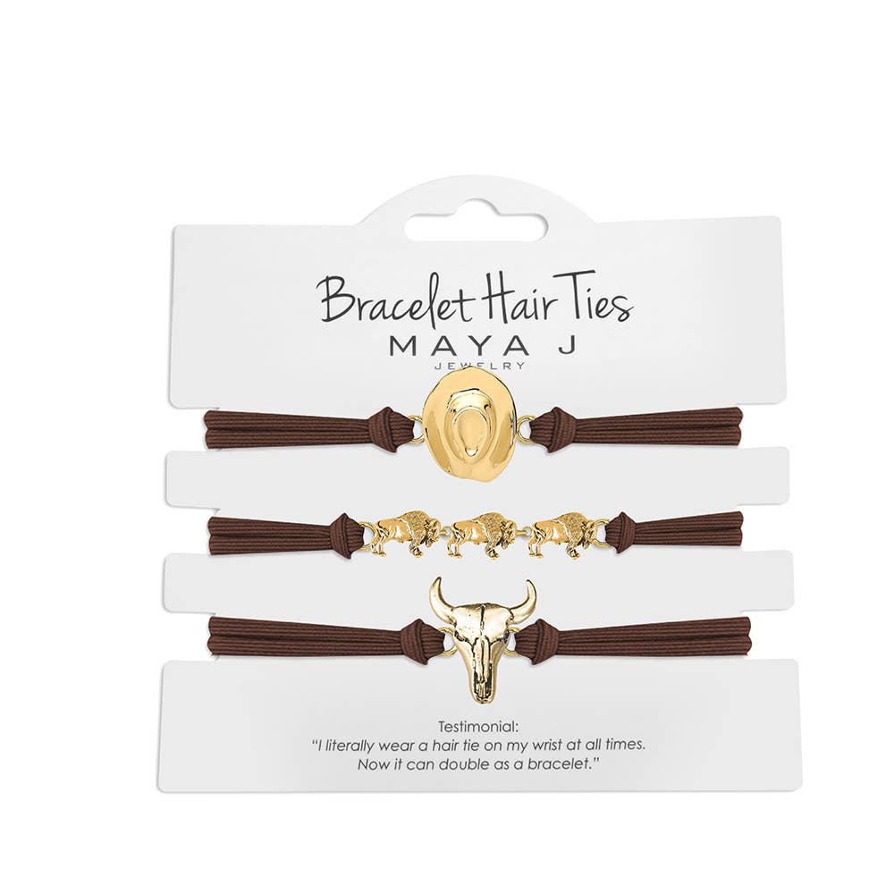 2-in-1 Bracelet Hair Tie Set - Western - 3 Pc Set - 10 Pack: Beige / Brown / Black