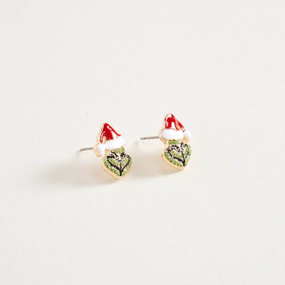 0.75 In Enamel Rhinestone Santa Green Monster Face Earrings: Pink / ONE