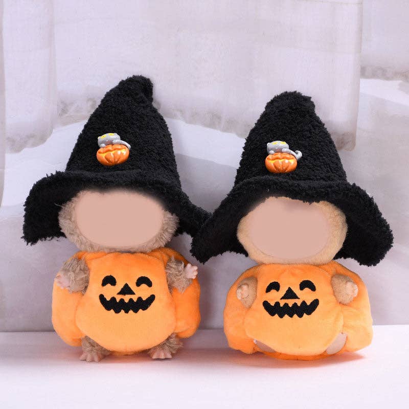 LABUBU Halloween witch hat Pumpkin doll clothes: Black hat + pumpkin suit