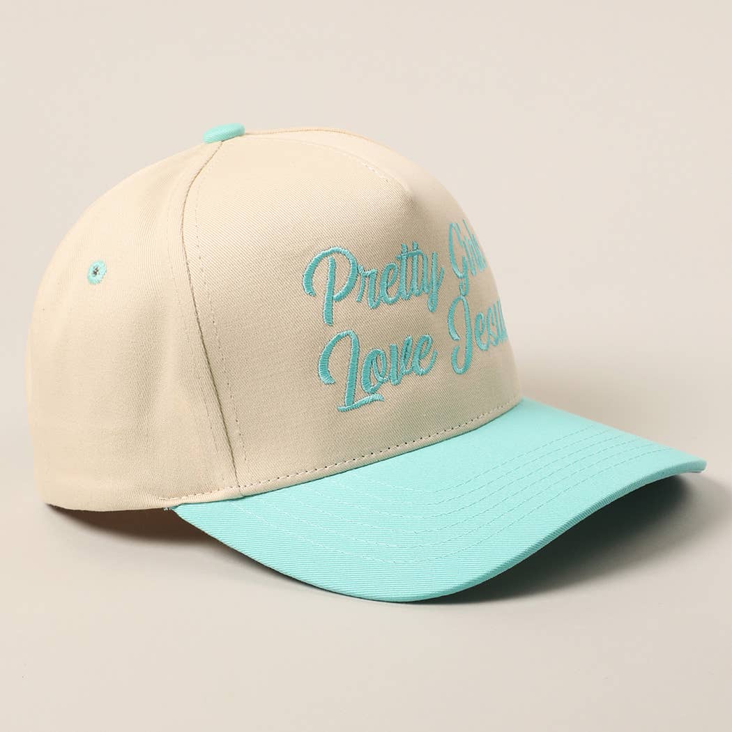 Pretty Girls Love Jesus Embroidery Trucker Hat: LT PINK / ONE SIZE