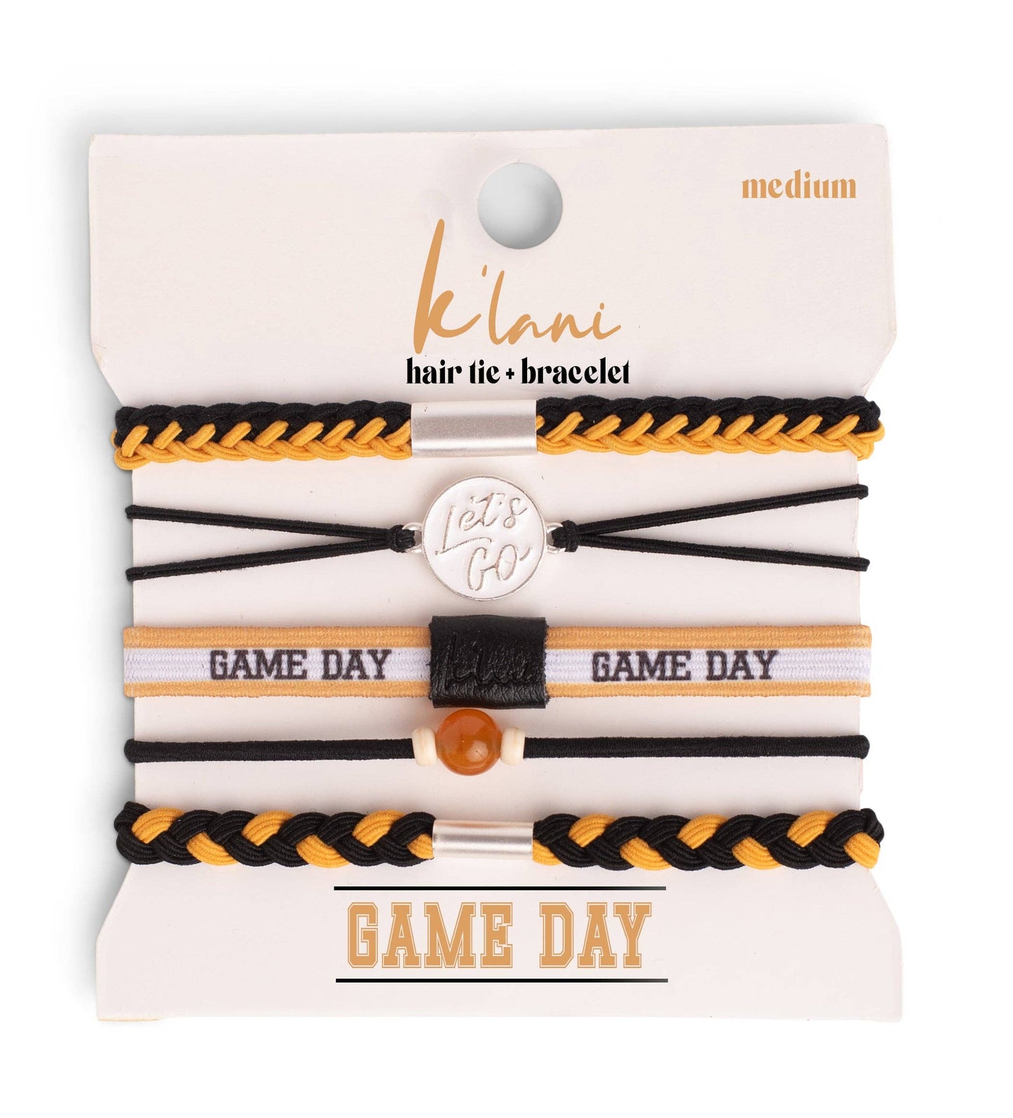 "Game Day" Black/Gold Hair Tie Bracelet: Medium