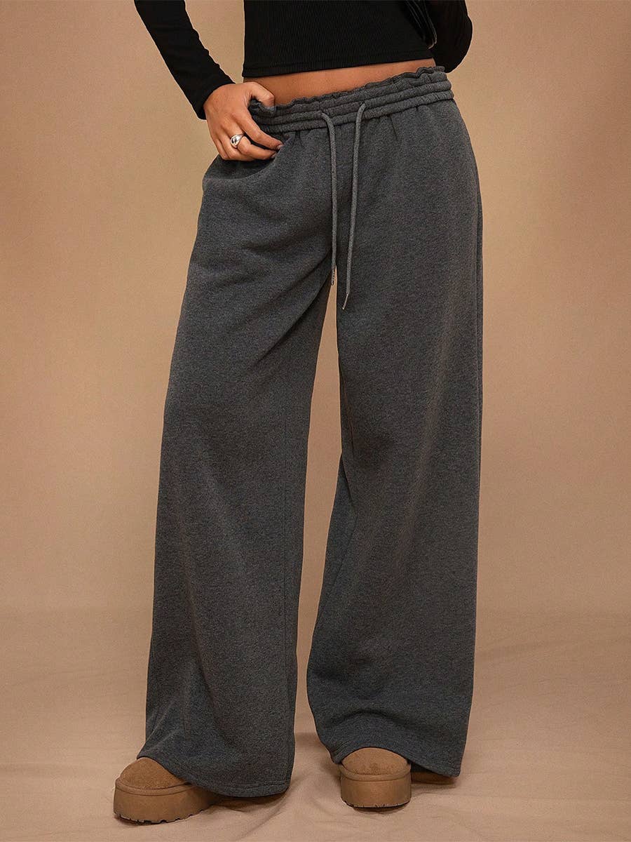 Fleece Lined Wide Leg Jogger Sweatpants_CWBLP01180: CHARCOAL / (S) 1
