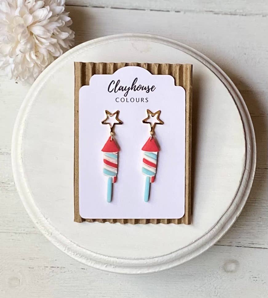 Fourth of July Handmade Earrings | Red White & Blue Earrings: Heart Flag
