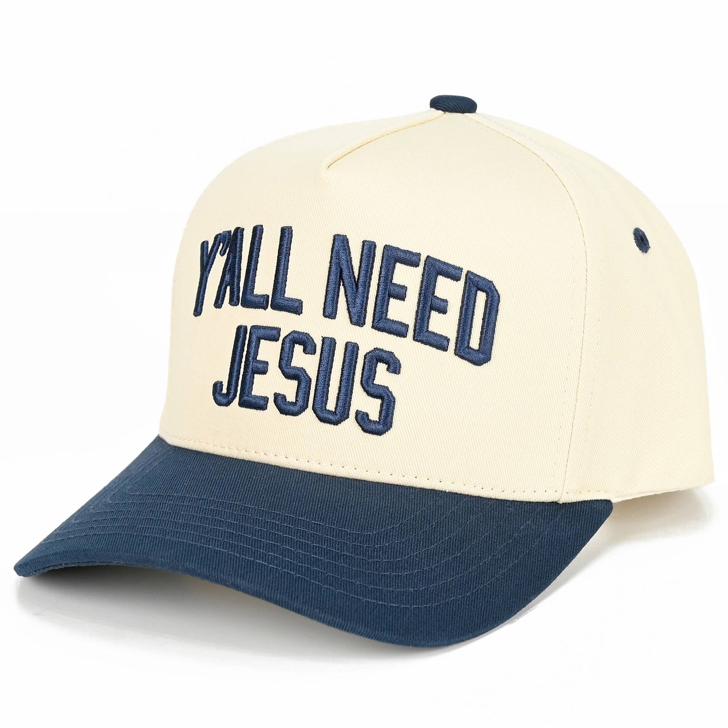 C.C Y'ALL NEED JESUS Embroidered Letter Two Tone Trucker Hat: Beige