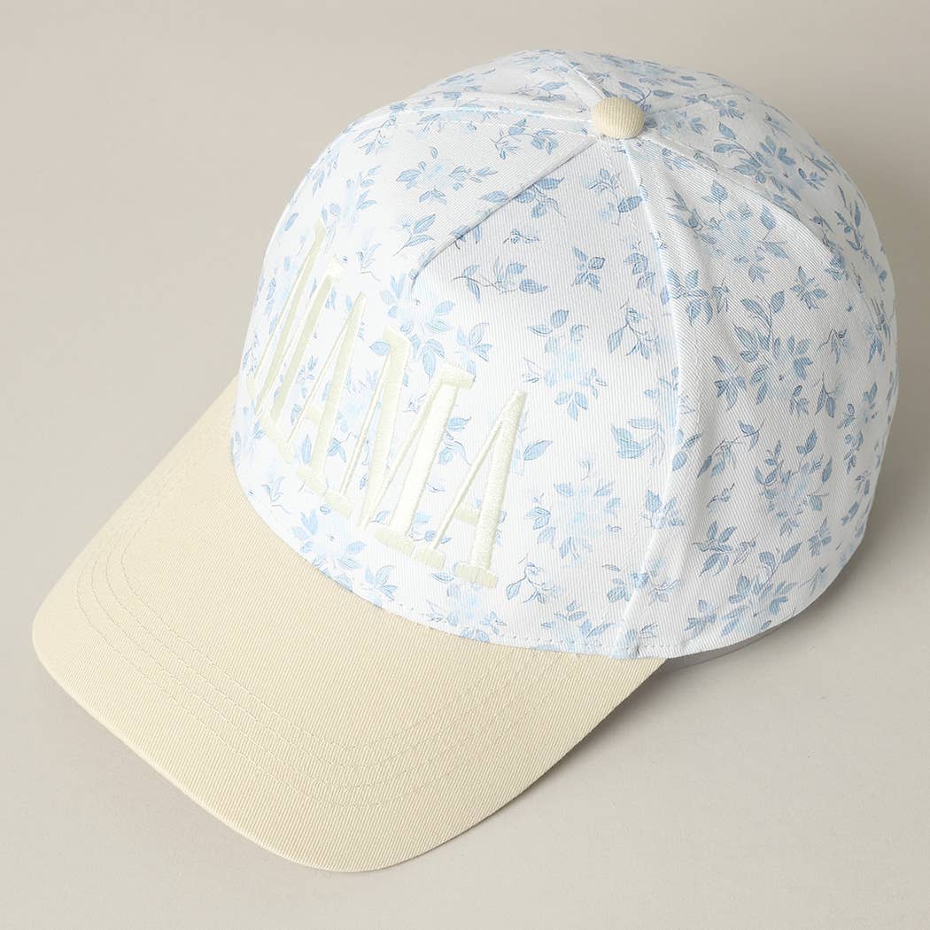 MAMA Embroidered Flower PatternTrucker Hat: BLUE/BEIGE / ONE SIZE