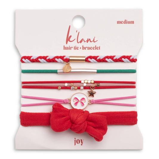 "Joy" Holiday Bow Hair Tie Bracelets: Large