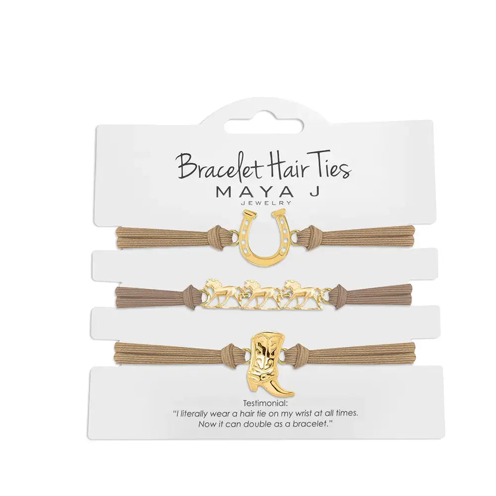 2-in-1 Bracelet Hair Tie Set - Western - 3 Pc Set - 10 Pack: Beige / Brown / Black