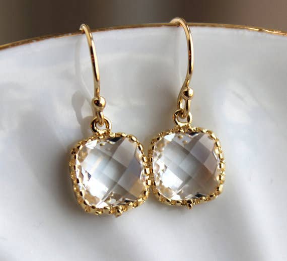 Dainty Small Gold Crystal Earrings