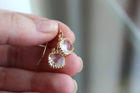 Dainty Small Gold Crystal Earrings