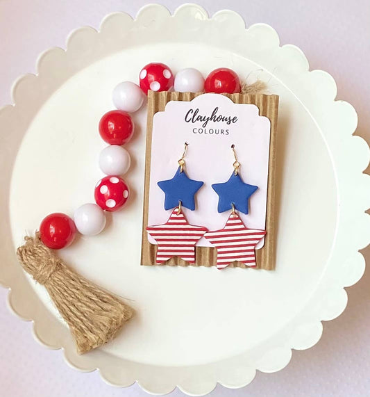 Red, White & Blue Clay Earrings : 2 Star Dangles