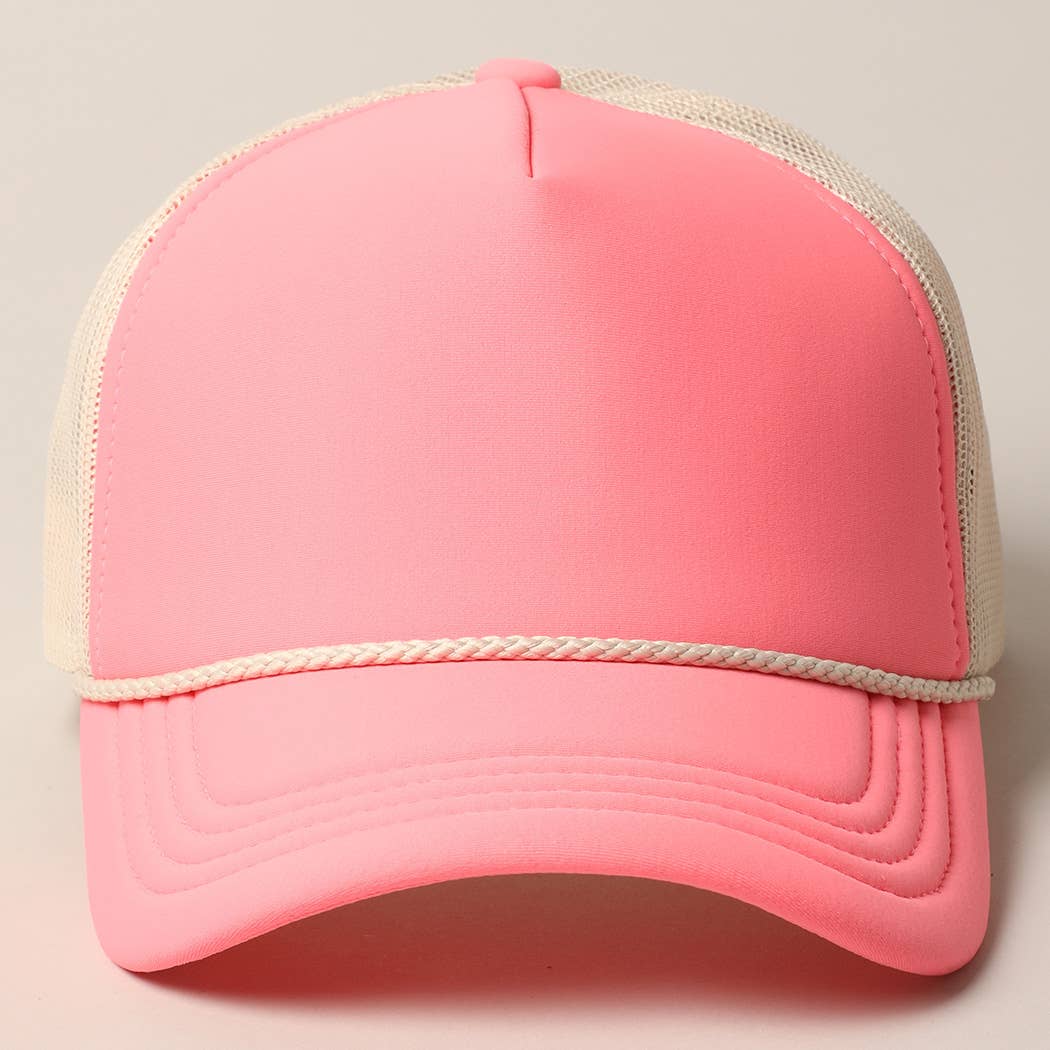 Plain Foam Rope Mesh Back Trucker Hat : BLK-STN / ONESIZE