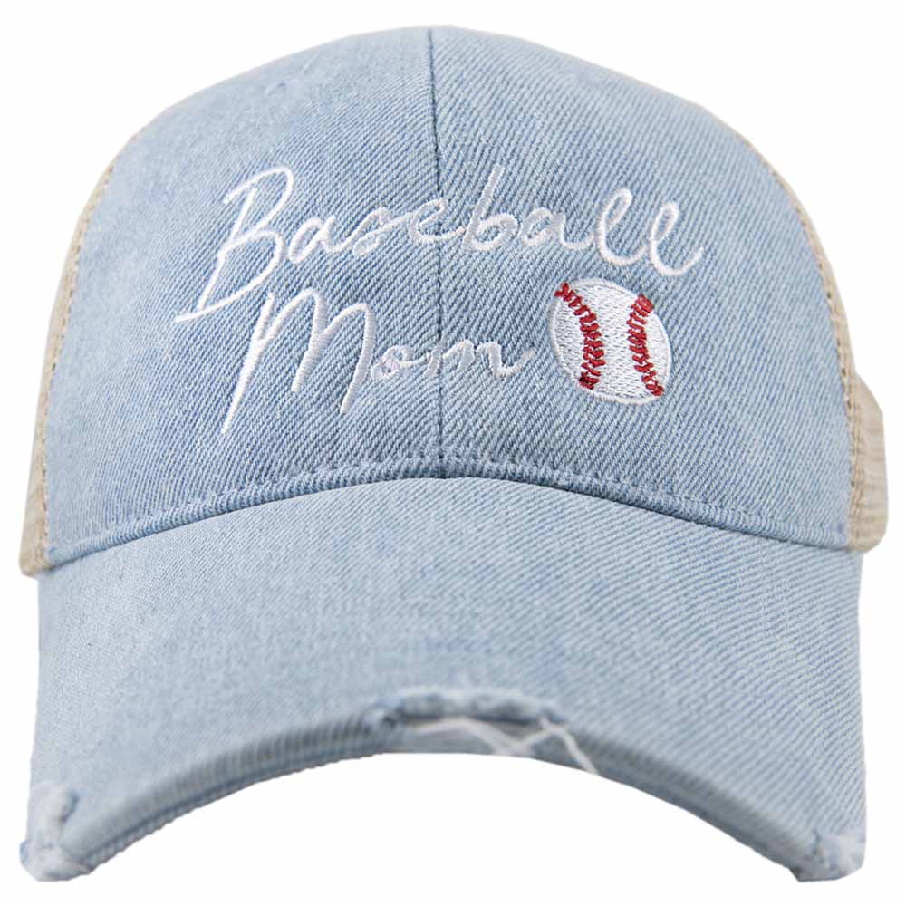 Baseball Mom Women's Denim Trucker Hat: Denim Blue