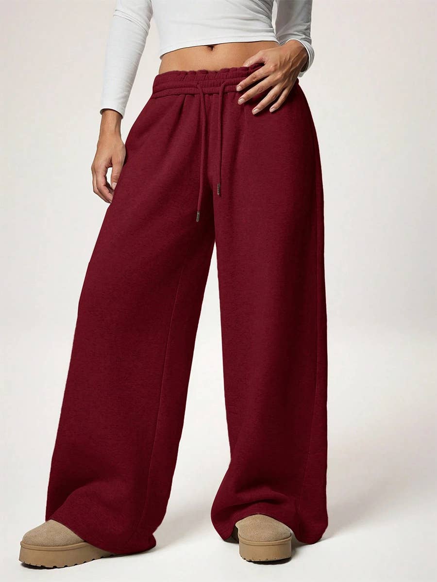 Fleece Lined Wide Leg Jogger Sweatpants_CWBLP01180: Black / (XS) 1