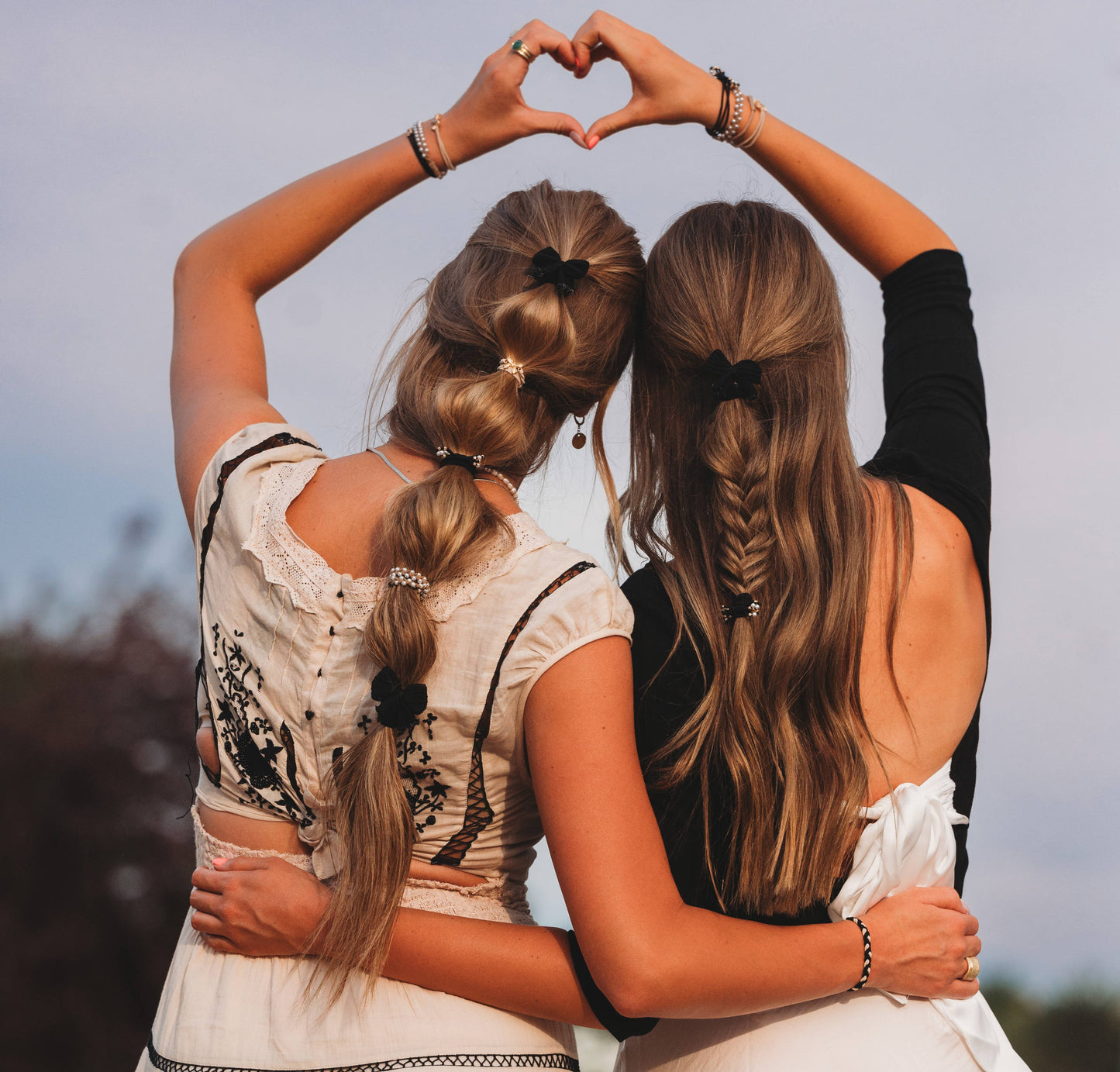 "Harmony" Bows, Pearls, Black & Gold Hair Tie Bracelets: Medium