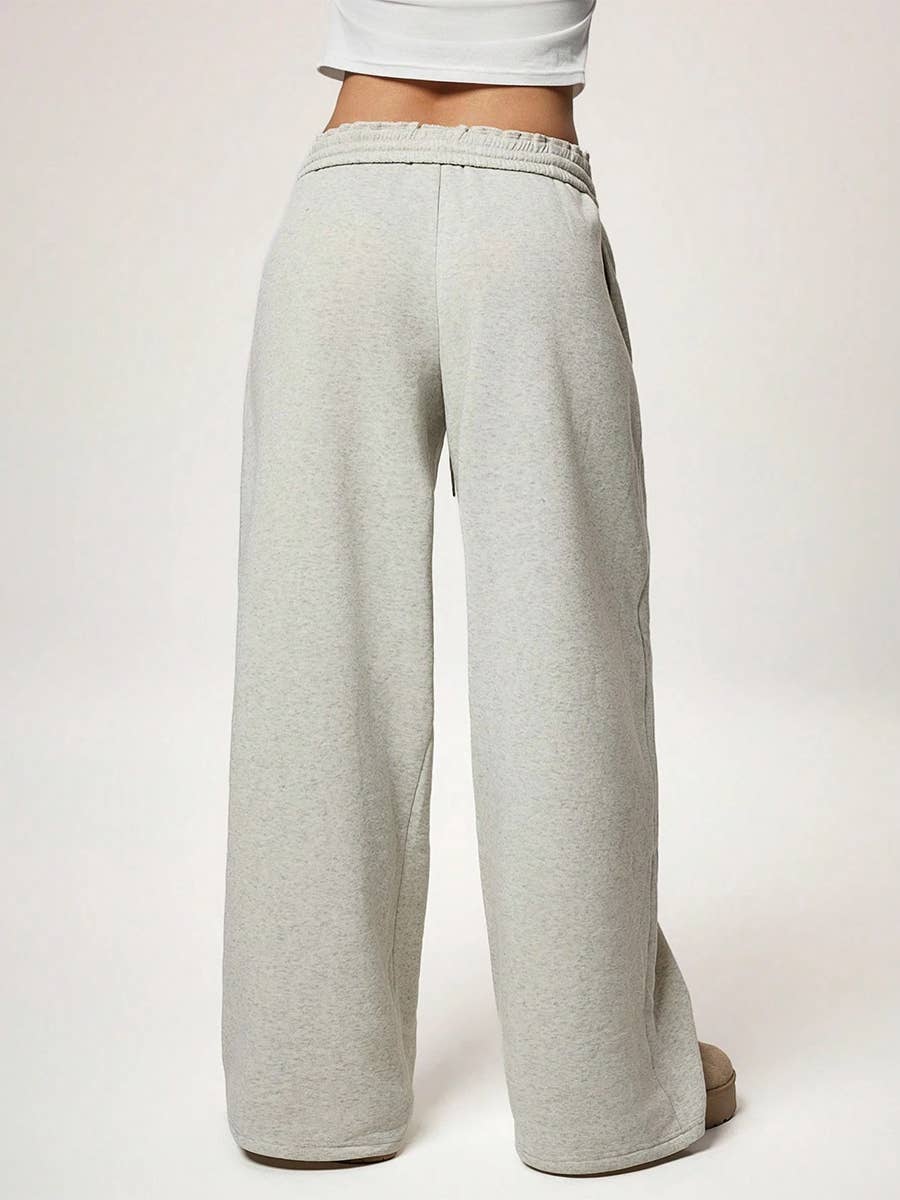 Fleece Lined Wide Leg Jogger Sweatpants_CWBLP01180: White / (XS) 1