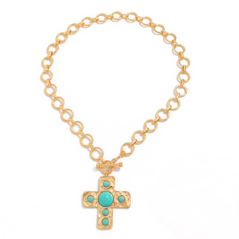 NOTABLE HAMMERED CROSS FRONT TOGGLE NECKLACE | 40NK9600: GOLD