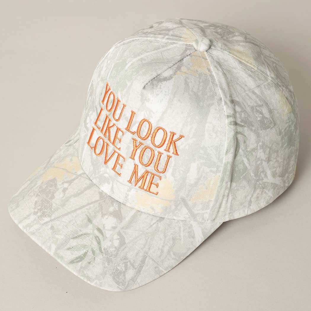 You Look Like You Love Me Embroidery Camo Cap: BEIGE CAMO-BROWN / ONE SIZE