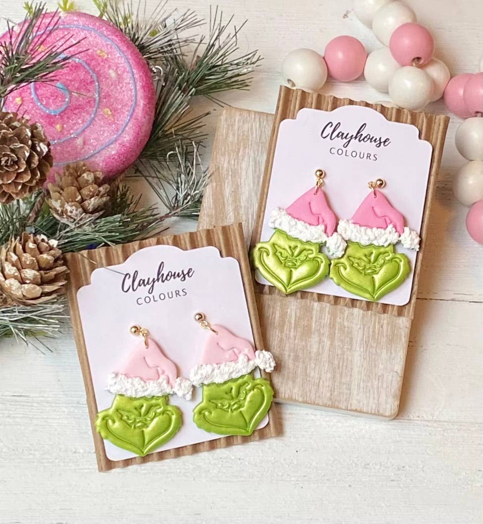 Pink Mean Green Christmas Clay Earrings: Light Pink