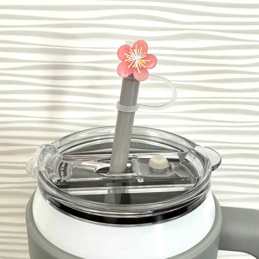 Straw Cover Topper Acrylic Pink Flower 10mm