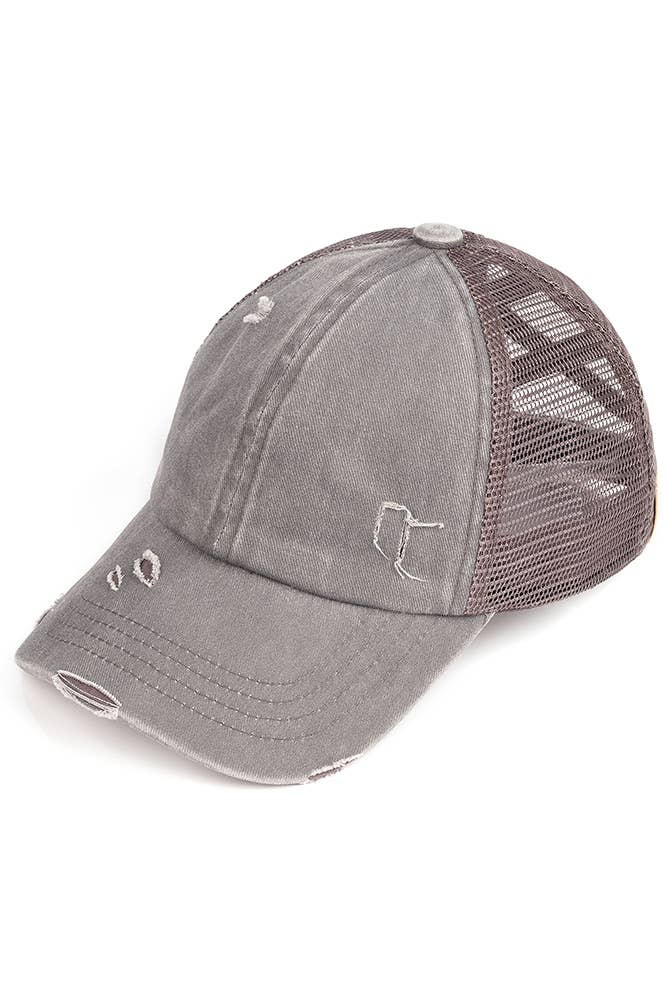 C.C Kids Washed Denim Elastic Band Crossed Pony Cap: Blue Moon