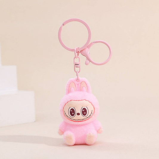 Labubu flocking keychain labubu pendant school gift: Pink