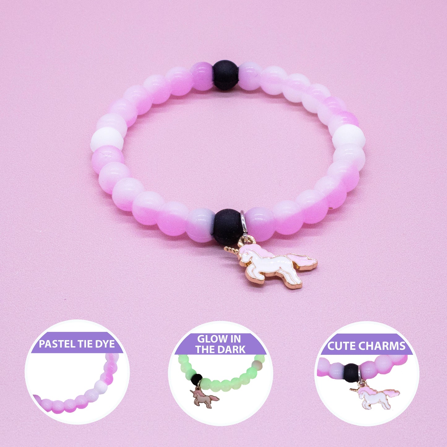 Glow in the Dark Unicorn Charm Bubble Bracelets - 3 Pack