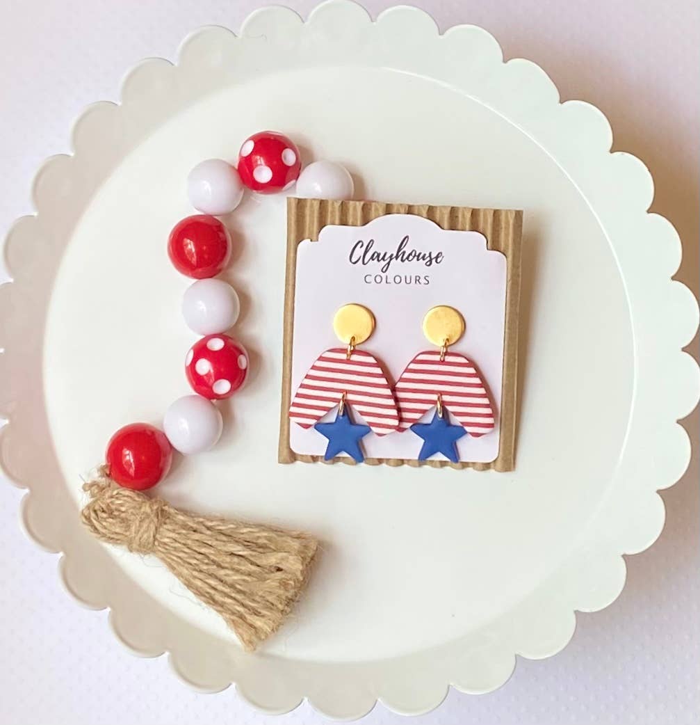 Red, White & Blue Clay Earrings : 2 Star Dangles